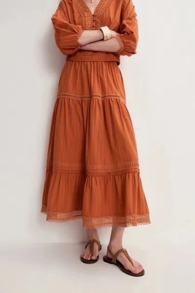 Fabrique Sybilla Tiered Openwork Maxi Skirt In Cotton In Brown