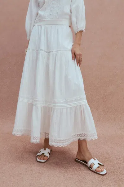 Fabrique Sybilla Tiered Openwork Maxi Skirt In Cotton In White