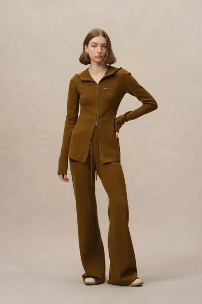 Fabrique Talia Hooded Cardigan In Wool Blend Knit In Yellow