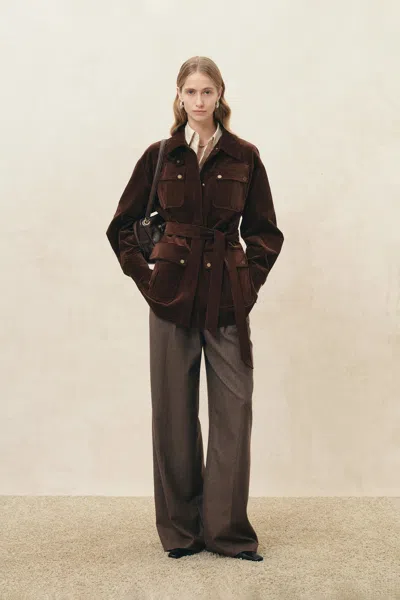 Fabrique Tammy Belted Field Jacket In Heavyweight Corduroy In Brown