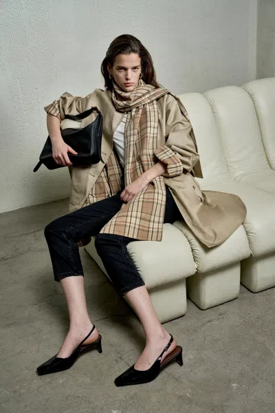 Fabrique Tamsin Reversible Plaid Trench Coat With Scarf In Earth Tone