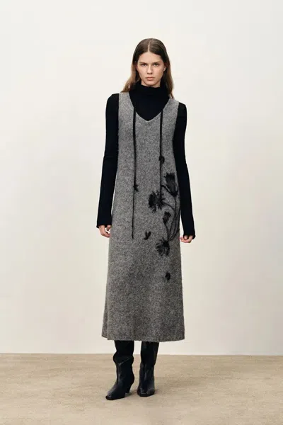 Fabrique Tania Intarsia Sleeveless Dress In Merino Alpaca Wool Blend Knit In Gray