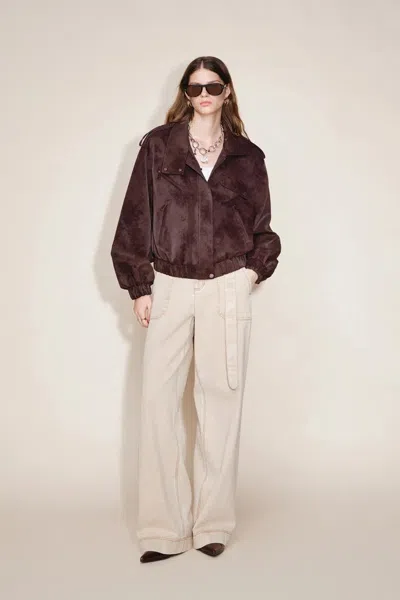 Fabrique Tatum Matte Zip-up Jacket In Faux Leather In Brown