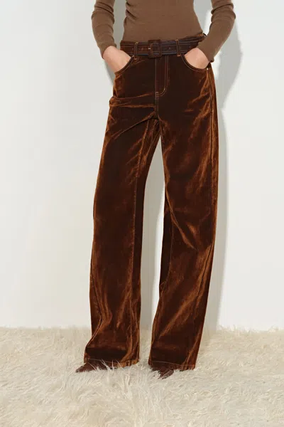 Fabrique Taylor Belted Straight Leg Jeans In Velvet Flocked Denim In Brown