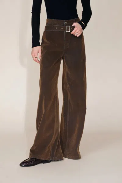 Fabrique Taylor Detachable Belt Flocked Jeans In Cotton Denim In Brown