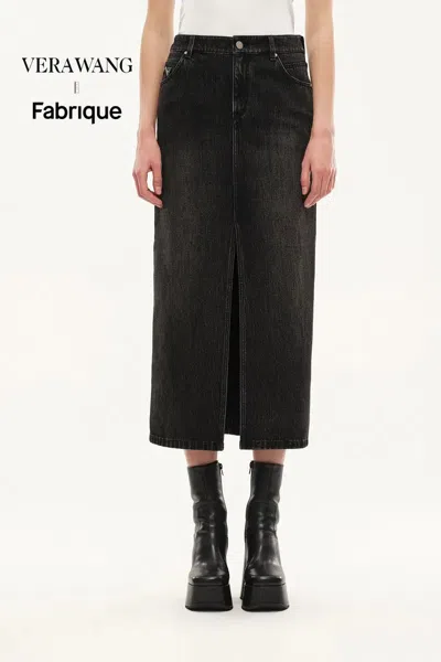 Fabrique Tenebrae Midi Slit Skirt In Thin Denim In Black