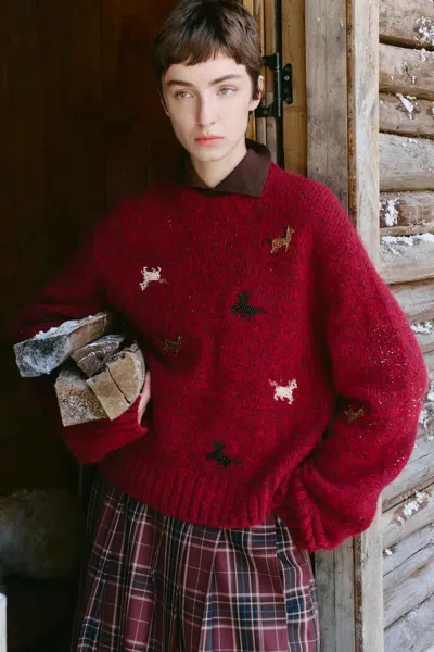 Fabrique Tesoro Pony Sweater In Merino-mohair Blend In Burgundy