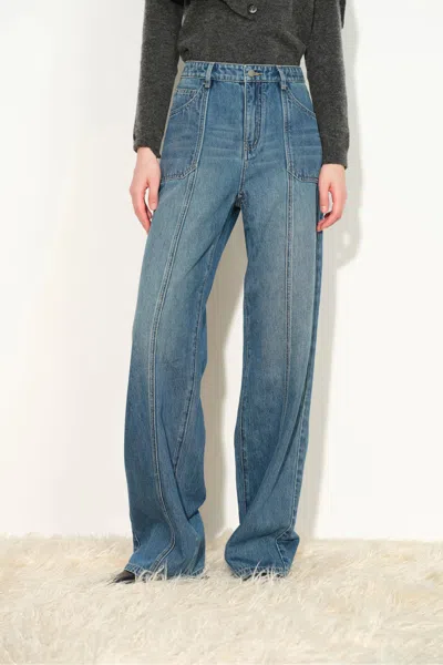 Fabrique Thelma Utility Wide Leg Jeans In Cotton Denim In Blue