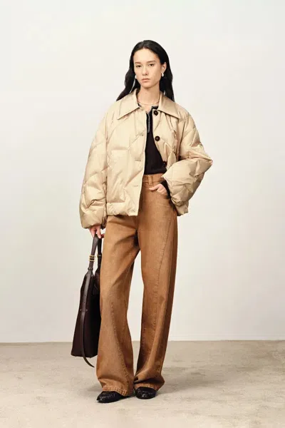 Fabrique Thurston Quilted Lapel Down Jacket In High Density Water-repellent In Nude