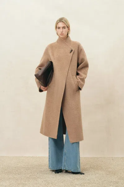 Fabrique Tilda Camel Oversized Long Coat In Wool Blend In Earth Tone