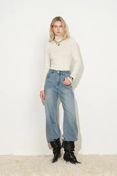 Fabrique Tilly Seamed Semi Sheer Knit Top In Wool Cotton Blend In White