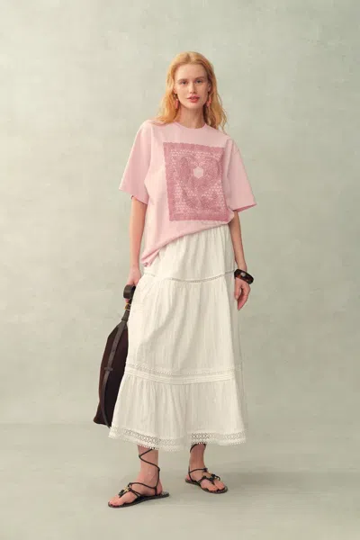 Fabrique Tina Heart Embroidered Patch T-shirt In Premium Jersey Cotton In Pink