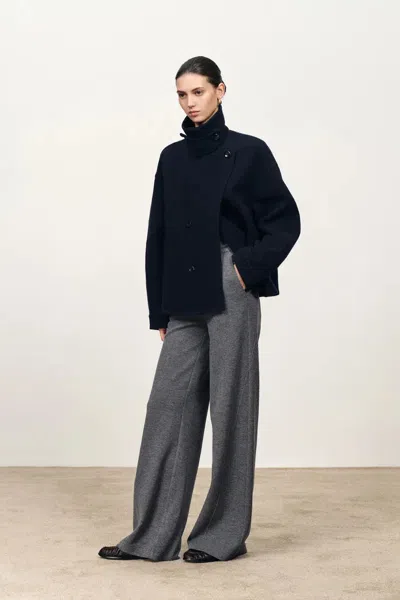 Fabrique Trevor Midnight Blue Poncho Coat In Merino Wool Tweed