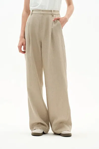 Fabrique Troy Front Pleated Wide Leg Suit Pants In Dew Retted French Linen
