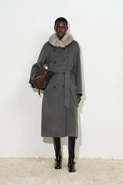 Fabrique Tullia Belted Cocoon Long Coat In Wool Cashmere Blend In Grey
