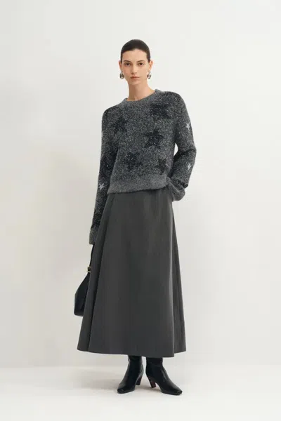 Fabrique Twinkle Star Intarsia Sweater In Alpaca Sequin Yarn Knit In Black