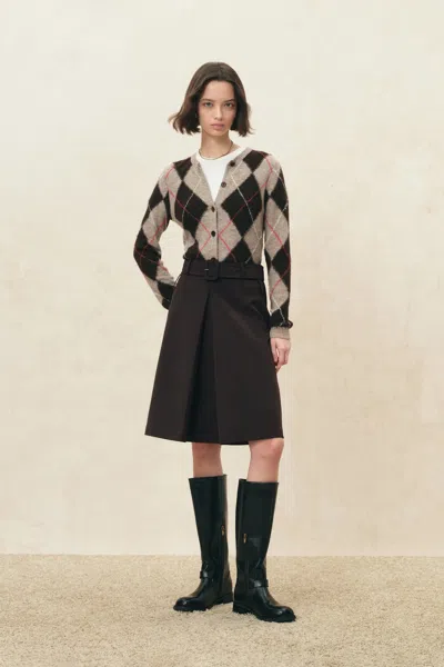 Fabrique Tye Embroidered Contrast Argyle Cardigan In Multi