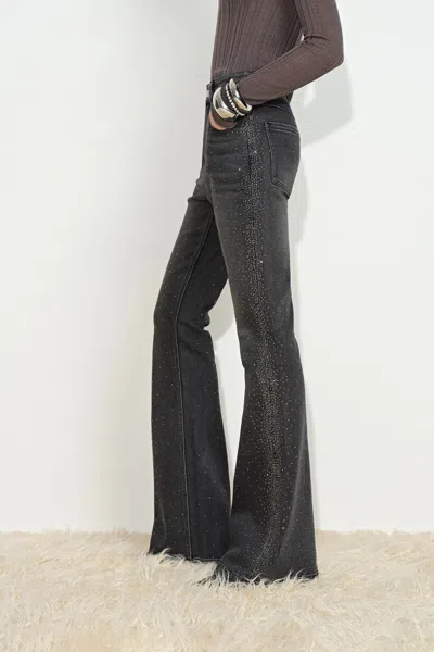 Fabrique Una Crystal Embellished Gradient Flared Jeans In Stretch Denim In Grey