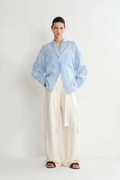 Fabrique Una Dropped Shoulder Shirt In Linen In Blue