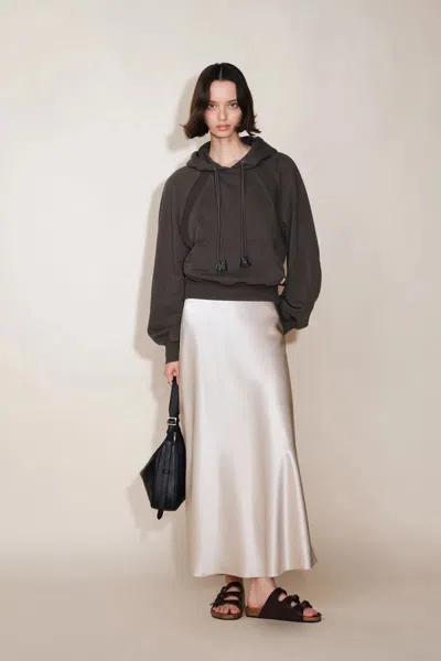 Fabrique Vanessa Double Drawstring Hoodie Sweater In Cotton Fleece In Gray