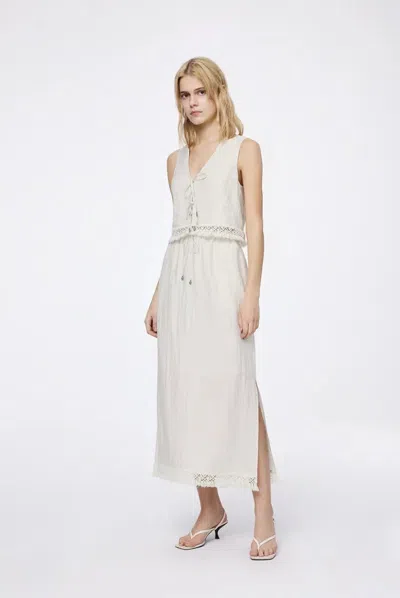 Fabrique Velia Fringed Vest Set In Cotton Linen In White