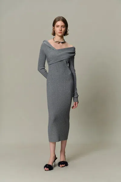 Fabrique Veronica Fitted Dress In Anti-pilling Knit In Gray