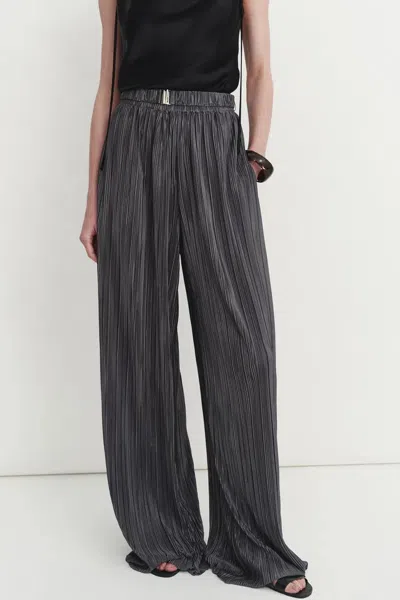 Fabrique Vesper Belted Reflective Pants In Pleated Microfiber In Gray