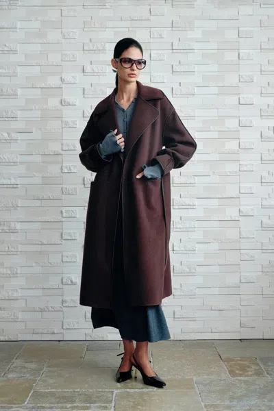 Fabrique Vesta Hem Tie Lapel Wool Coat In Double-face Merino Wool