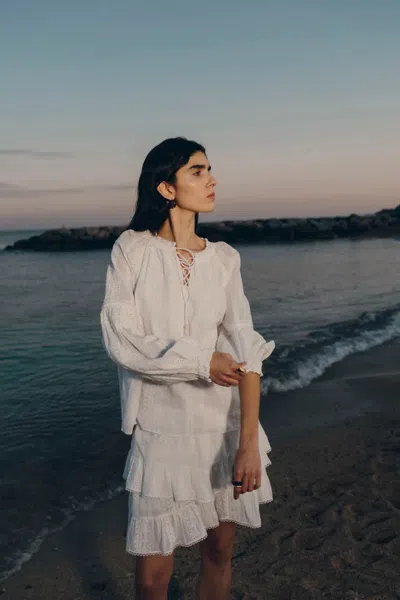 Fabrique Vicky Puff Sleeve Top And Skirt In Fine Cotton Voile In White