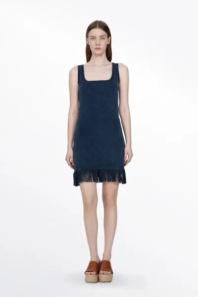 Fabrique Victoria Fringed Hem Dress In Cotton Blend Knit In Blue