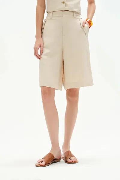Fabrique Victoria High Waisted Bermuda Shorts In Silk-linen