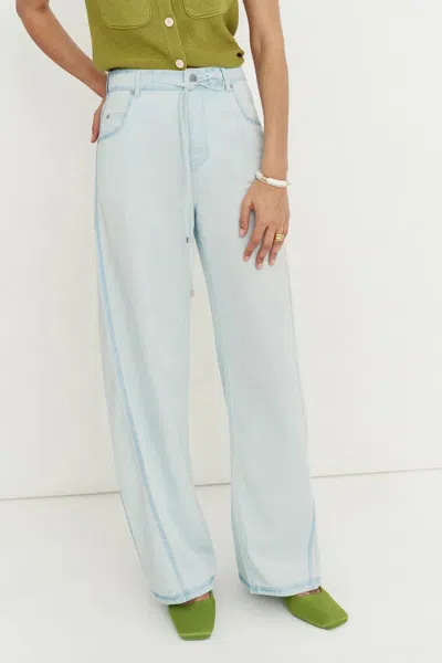 Fabrique Viento Hand Distressed Drawstring Jeans In Lyocell Denim In Blue