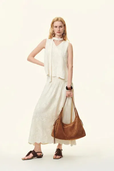 Fabrique Viola Lace Ribbon Sleeveless Top And Skirt Matching Set In Tulle Embroidery In White