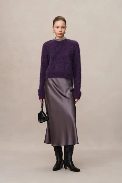 Fabrique Violet Hand Sewn Crystal Stand Collar Sweater In Alpaca-mohair Knit In Purple