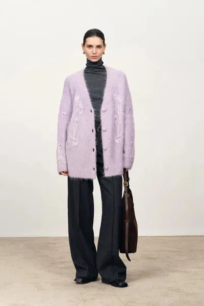 Fabrique Violet Hand Work Cereus Flora Cardigan In Alpaca Blend Knit In Purple