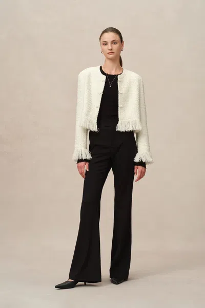 Fabrique Violette Handcrafted Fringe Tweed Jacket In Wool-lurex In White