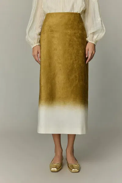 Fabrique Virens Midi Skirt In Soft Velvet In Yellow