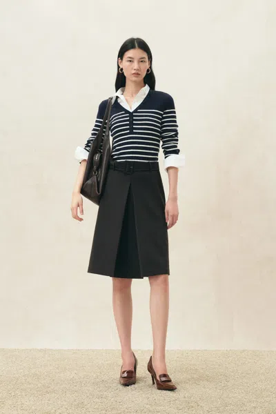 Fabrique Vivi Blue Striped Henley Top In Wool Blend