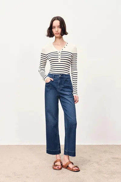 Fabrique Vivi Henley Long Sleeve Top In Merino Wool Knit In Animal Print