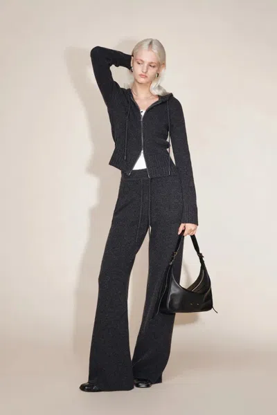 Fabrique Vivi Hooded Fitted Cardigan And Pants Matching Sets In Merino Wool Knit In Gray