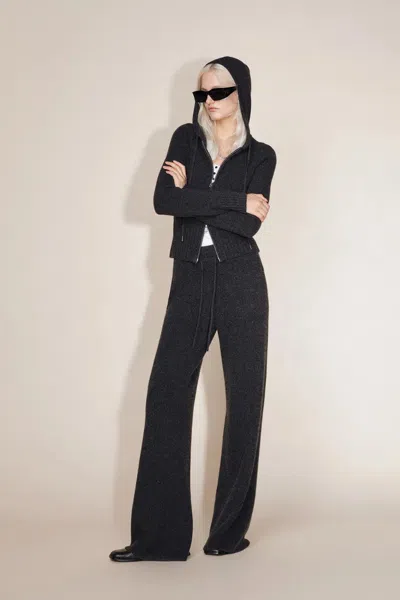 Fabrique Vivi Hooded Fitted Cardigan In Merino Wool Knit In Gray