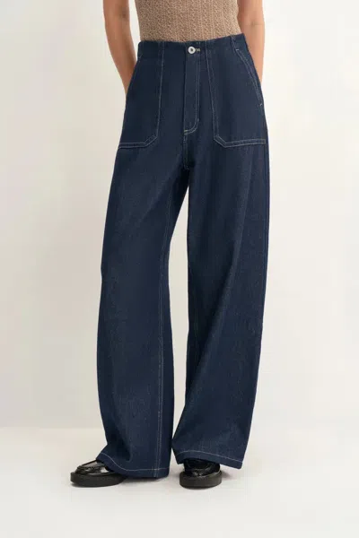 Fabrique Vivian Contrast Stitch Pocket Jeans In Raw Tencel Denim In Blue