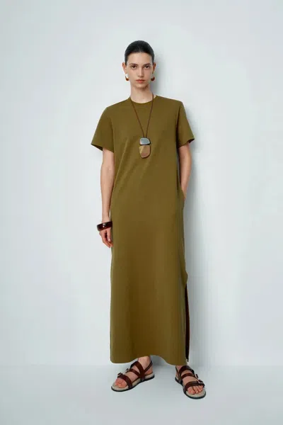 Fabrique Wendy Maxi T-shirt Dress In Heavyweight Cotton In Green