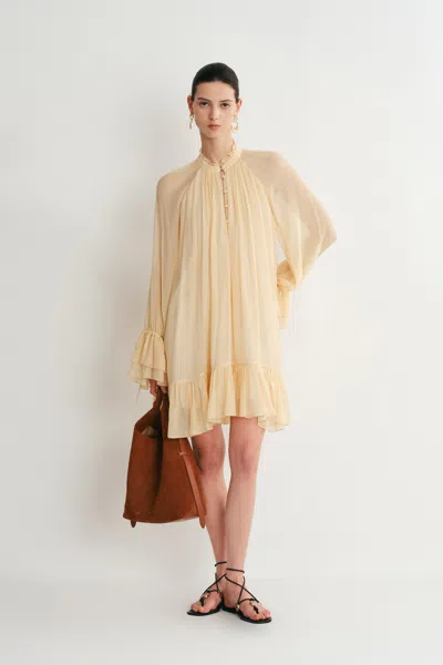 Fabrique Wendy Ruffle Dress In Silk Crepe In Brown