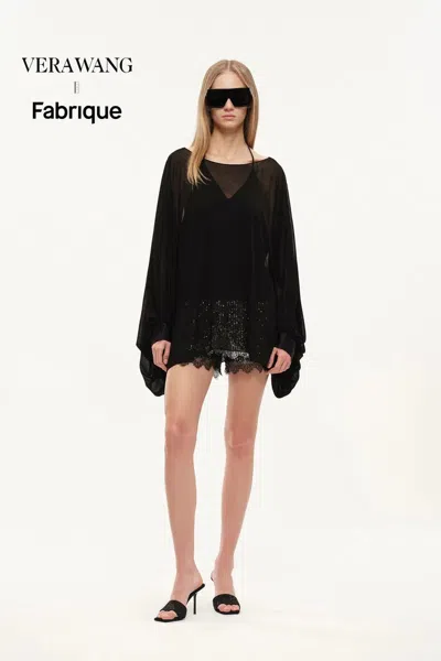 Fabrique Whisper Two-piece Cami Top And Shrug Set In Lightweight Sheer Knit And Acetate-blend Fabric In Black