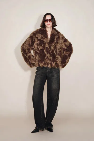 Fabrique Willow Large Lapel Fur Coat In Faux Fur In Brown