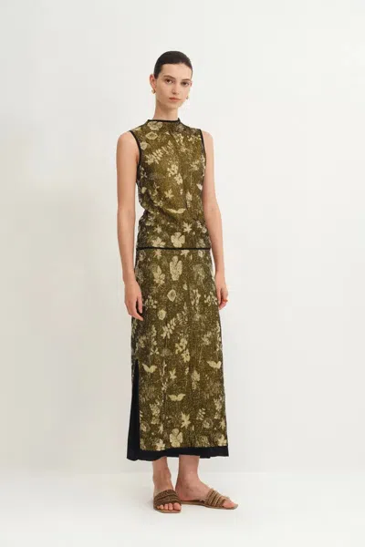 Fabrique Wind Jacquard Sleeveless Top And Skirt Matching Set In Burnout Silk Georgette Knit In Green