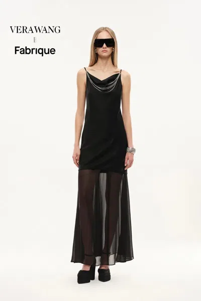 Fabrique Wraith Metallic Embellished Slip Dress In Wool In Black