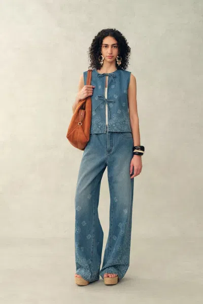 Fabrique Wren Paisley Sleeveless Vest Top And Jeans Set In Cotton Denim In Blue