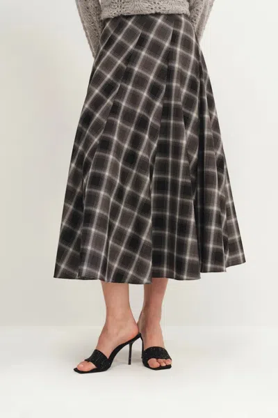 Fabrique Xaviera Checkered Maxi Skirt In Fine Wool Blend In Black